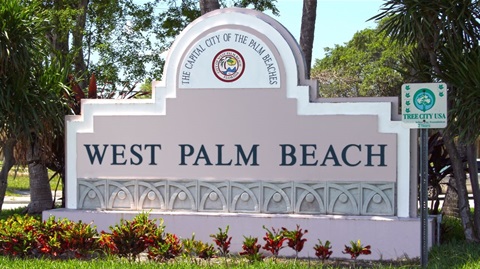 Welcome sign for West Palm Beach, Florida